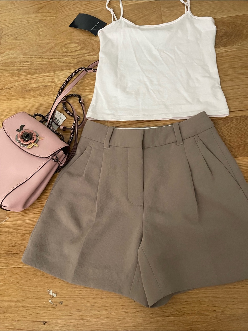 Aritzia Taupe Tailored High-Rise Shorts